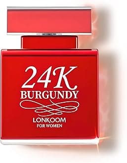 Lonkoom 24K Burgundy Perfume for Women, 3.4 Fl Oz/100ml Sweet Rose Eau de Parfum Spray Long-Lasting Fragrance, Oriental Floral Notes of Rose Orange Blossom Musk Vanilla Tangerine Bergamot Jasmine
