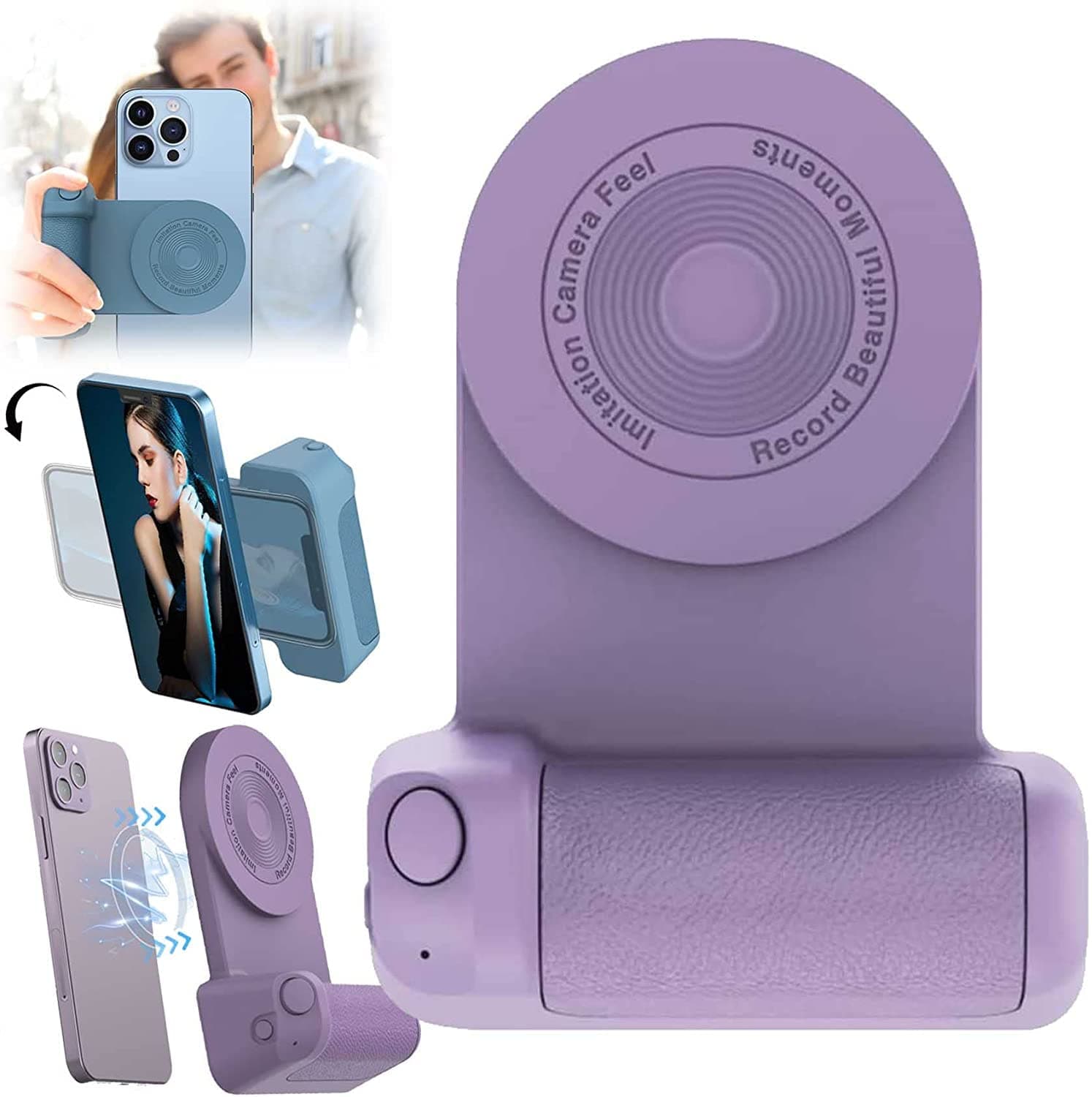 JANGOU 3 in 1 Camera Holder With Type-C Charging, Magnetic Handle Bluetooth Bracket, Multifunctional Anti-Shake Grip, Smart Phone Selfie Grip for Selfie Lovers (Purple)