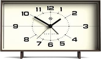 Wideboy Alarm Clock | Rectangular Retro Design | Mocha Brown | Mid-Century dial | Ideal for Bedside, Desk, Mantel or Shelf | Retro Bedroom & Office Accessory