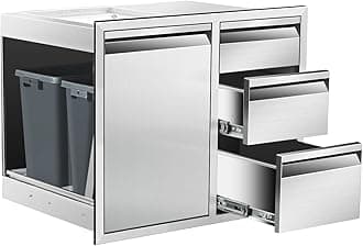 Outdoor Kitchen Door Drawer Combo Cabinet 28" W x 22" H x 19.5" D Stainless Steel Built-in Triple Drawers&Left Trash Drawer Combo Cabinet for Outdoor Kitchen Island, Patio Grill Station