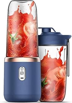 Portable Mixer for Shakes and Smoothies, Fruit Juicer USB Rechargeable with 6 Blades,Dual Cups Handheld Blenders for Sports Travel and Outdoors, Small Electric Mini Blender (Blue)