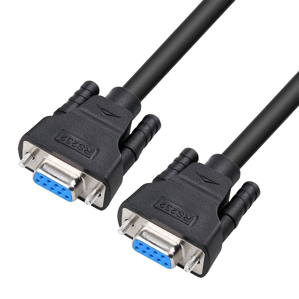 DTECH DB9 RS232 Serial Cable Female to Female Null Modem Cord Cross TX/RX line for Data Communication (5 Feet Black)