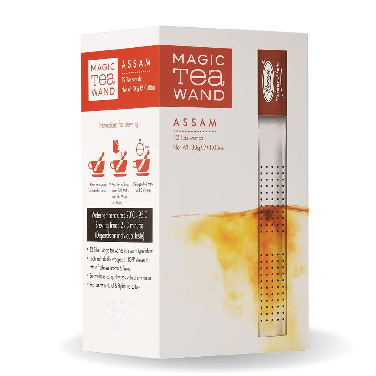 Assam Tea, Single-Origin Robust & Malty Black, Magic Tea Wands Stick Infuser, 12 Wands, 30 g, White Box