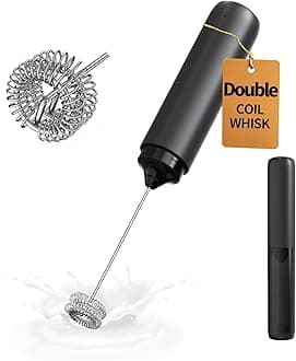 CIRCLE JOY Electric Milk Frother Handheld, Rechargeable Coffee Frother with Dual Spring Whisk, Portable Hand Frother Wand Drink Mixer for Coffee, Hot Chocolate, Cappuccino, Frappe, Matcha, Black