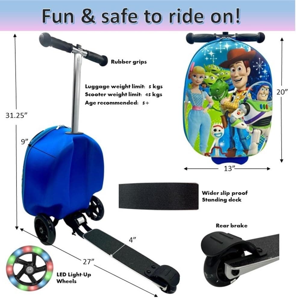 Fast Forward Kid’s Licensed 18" Ride-On Suitcase Scooter - Lightweight Carry-On Foldable Scooter Luggage