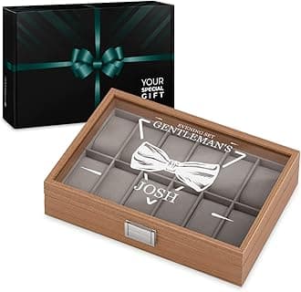 Maverton Personalised Watch Box for Men - Wooden Watch Case with Engraved Personal Glass Lid - Stylish Elegant Watch Holder for 12 Watches - A Gift for Men on Birthday - Gentleman