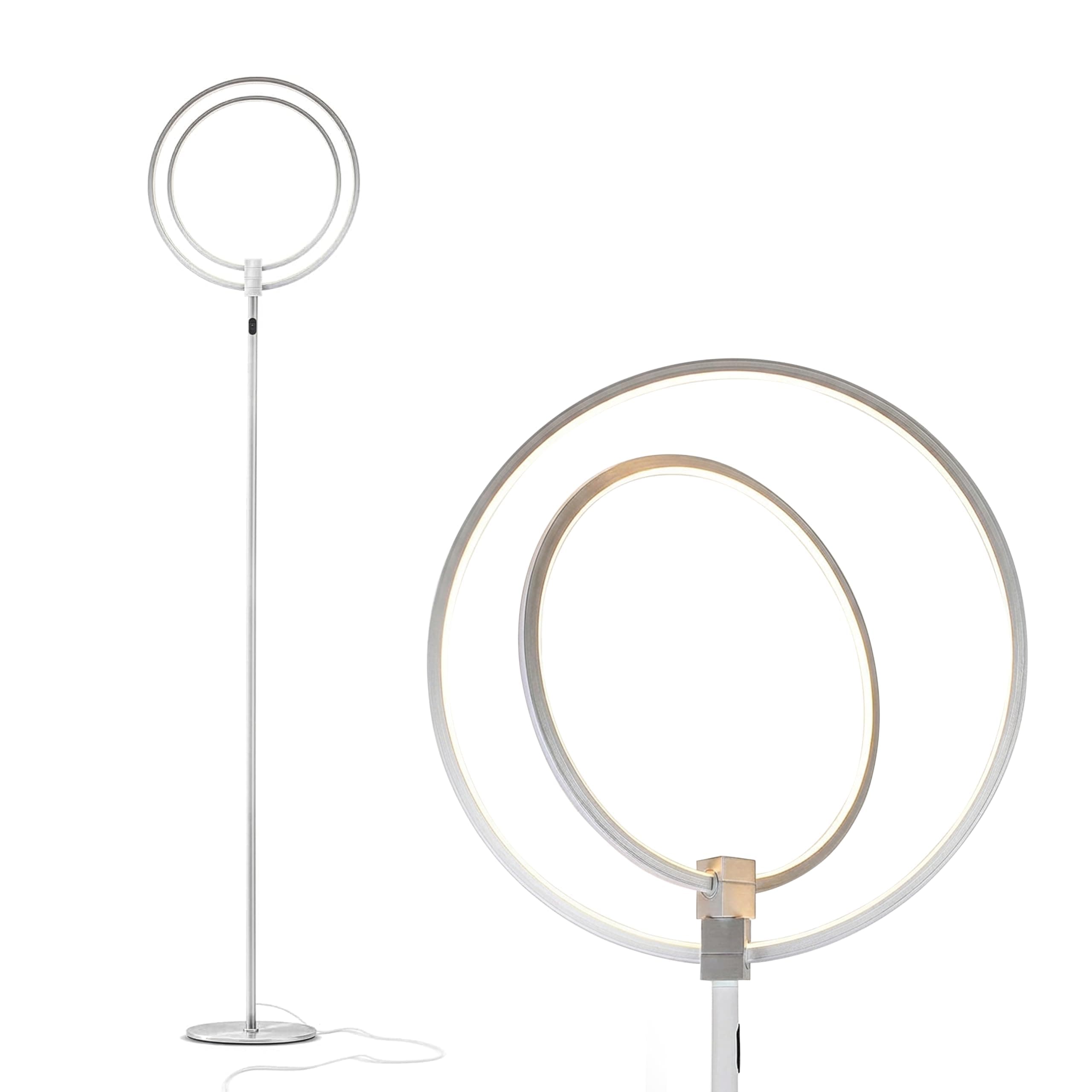 Eclipse Dimmable LED Floor Lamp, Modern Torchiere Floor Lamp for Living Rooms & Offices – Super Bright Tall Lamp with Dimmable Options for Reading, Standing Lamp Living Room Décor - Silver