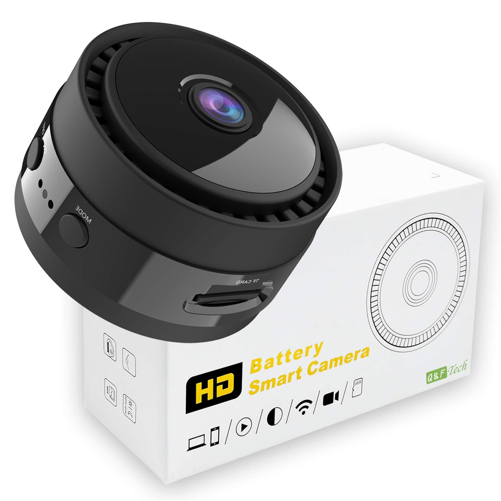 Q&F Tech WiFi Wireless 1080P HD Video Camera/Night Vision/Home IP Camera/Motion Detection/Security Surveillance System/Mini Size/Portable Camera, Rechargeable/iOS/Android App, for Indoor/Sports