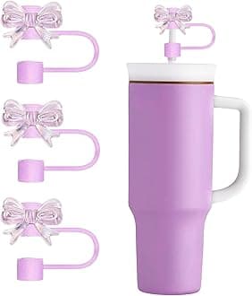 3 Pcs Bow Straw Topper Compatible with Stanley 30&40 oz Tumbler Cups, Reusable 10mm Straw Toppers for Stanley Cups Straw Accessories (Purple)