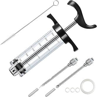JY COOKMENT Meat Injector Syringe, 1-oz Marinade Flavor Injector with 2 Professional Needles,1 Cleaning Brushes(BLACK)