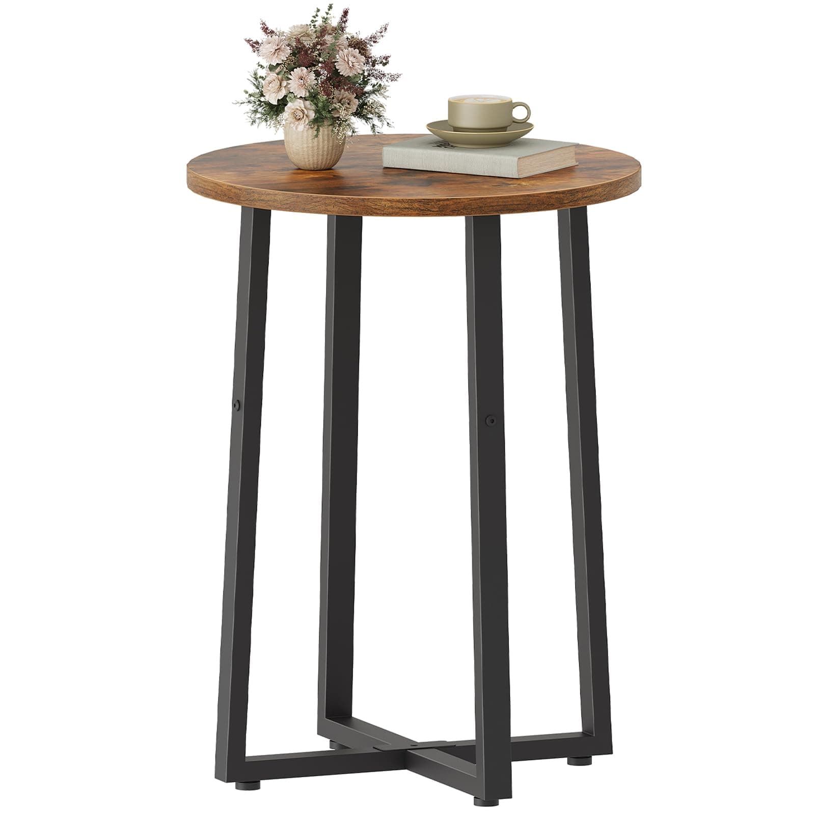 HOOBRO Side Table, Round End Accent Table with Sturdy Metal Frame, 15.7" Round Nightstand, for Living Room, Bedroom, Balcony, Office, Rustic Brown BF95BZ01