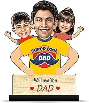 Personalized Caricature Gifts for Father Dad and Kids Family (Wooden_8 inch x 5 inch) CA0284