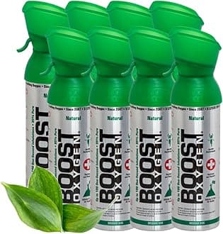 Boost Oxygen Portable Oxygen Cylinder with 95% Oxygen - 40L, 8x5L Oxygen Canister with Oxygen Mask for More Than 800 Inhalations - Portable Oxygen Can, Oxygen for Home use (Natural Flavour)