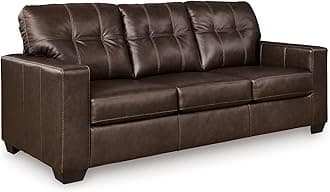 Signature Design by Ashley Santorine Transitional Tufted Leather Match Sofa, Dark Brown