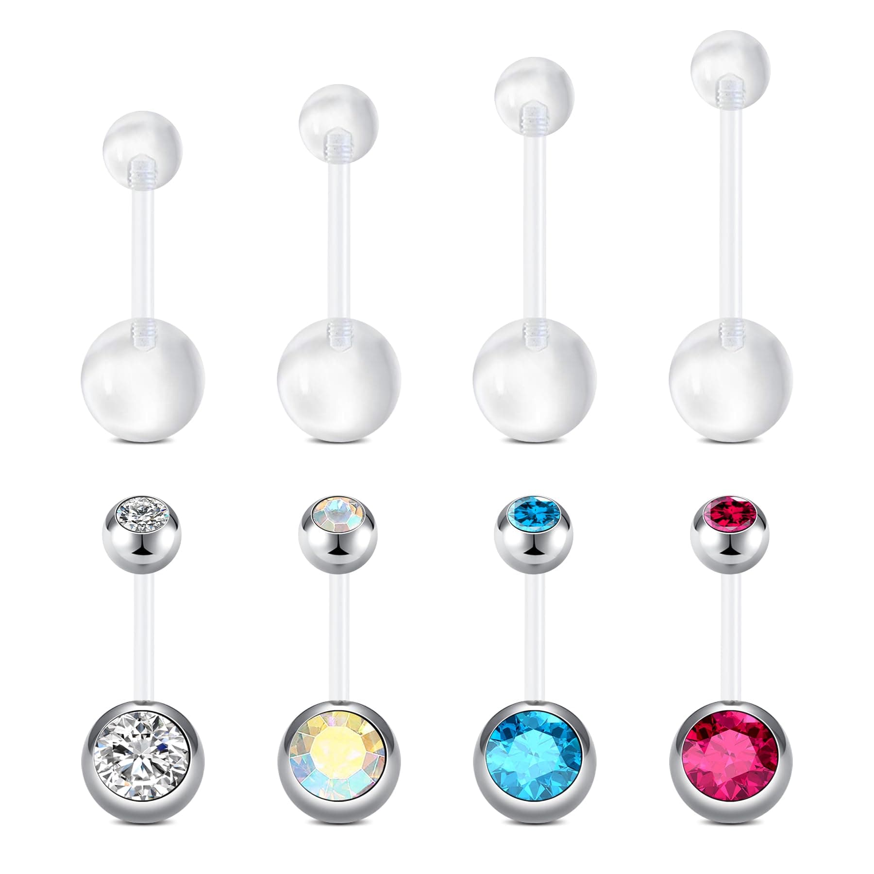14G Clear Belly Button Rings, Bioflex Plastic Bar Belly Ring, Curved Barbell Navel Piercings Retainers for Work Surgery