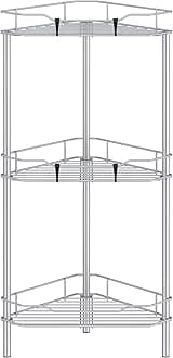 3 Tier Floor Standing Corner Shower Caddy Organizer Shelf with Hooks, Bathroom Shelves Stand Rack, Silver