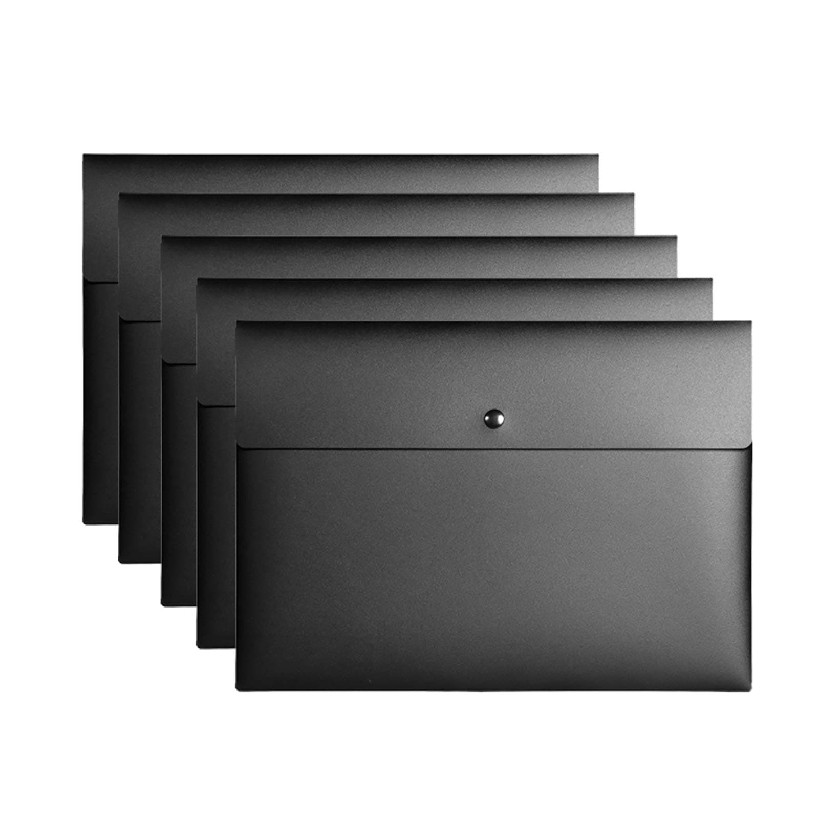 VANRA Poly File Folder Pockets File Jacket Plastic Envelope Flat Document Letter Organizer with Snap Button Closure A4 Letter Size (Pack of 5, Black)