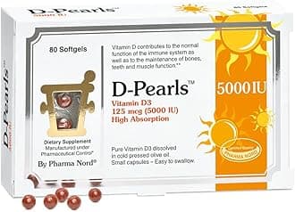 D-Pearls 5000 iu (125 mcg) High Potency Vitamin D3 – High Absorption Mini Softgels in Organic Olive Oil, Immune, Bone, & Muscle Support, Non-GMO, Gluten-Free, 80 Count