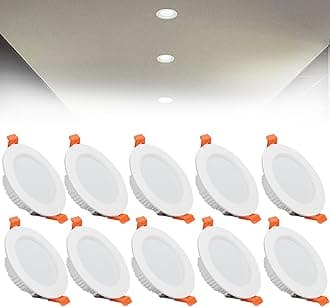 7W LED Recessed Ceiling Spotlights, 6000K Cold White Ultra Slim Panel Light, Cut Φ80-90mm, AC110-240V Round Downlights for Living Room Office, 10 Pack