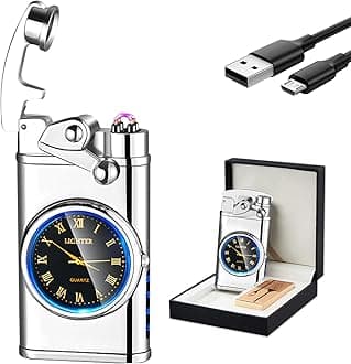 GADATOP Electric Lighter Rechargeable USB Lighter Flameless Windproof Lighters Personalized Creative Rocker Double Arc Plasma Lighters with Luminous Dial LED for Men and Women Gifts (Silver Ice)