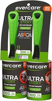 Evercare Pet Hair Lint Rollers All Purpose Use 100 Easy-Tear Sheets Per Roll Reusable Sticky Roller Pets Cat & Dog Hair Remover Contoured Handle for Furniture Clothing & Cars, Set of 2, Green