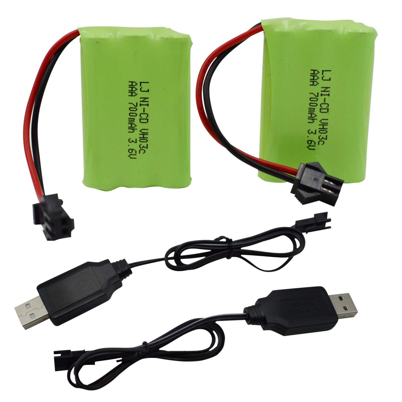 2 Pack 3.6V 700mAh AAA Re-Chargeable Battery Pack with SM-2P Connector Plug and USB Cable for RC Battle Bumper Cars C143 D143 RC Vehicle D143 Battery 2
