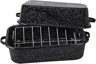 Granite Ware21 in Oven Rectangular Roaster with lid and V Rack (Speckled Black) - Accommodates up to 25 lb poultry or roast.
