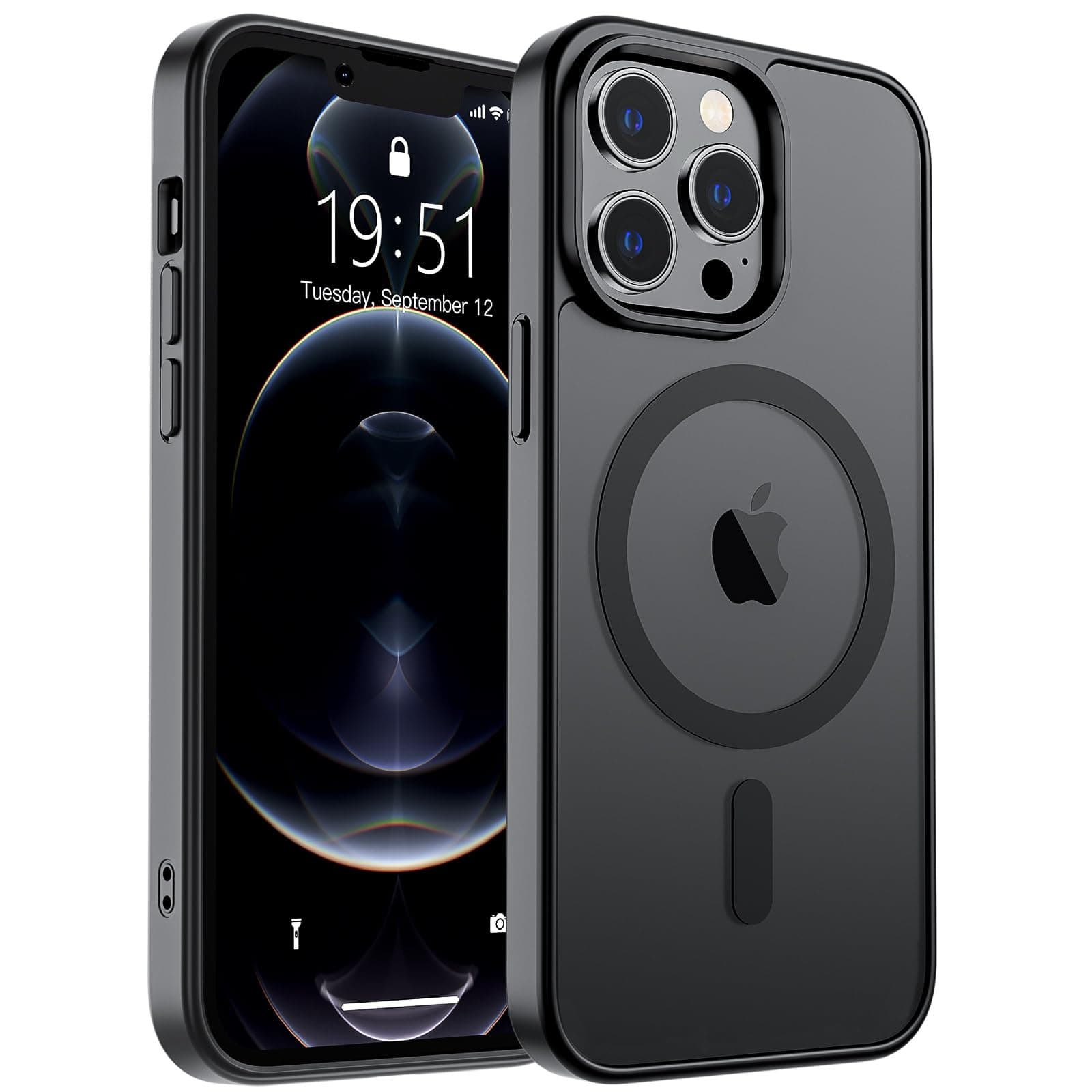 Magnetic for iPhone 12 Pro Max Case (Compatible with MagSafe) (Military Grade Drop Protection) Translucent Matte Shockproof Phone Case,Black