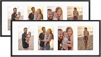 Golden State Art, 4x6 Aluminum Collage Frame, Display 6x4 Pictures With 4 Openings Mat or One 8x20 Photo, Real Glass, Portrait/Landscape Wall Display, Black, 2 Pack