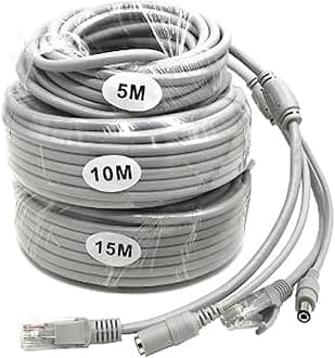 16FT/5M Ethernet CCTV Cable, Cat 5 RJ45 + 2.1x5.5mm DC Power Cord, for CCTV Security Camera Surveillance System IP Camera NVR System Grey - (1Pcs)