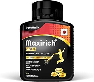 - Maxirich Gold Daily Multivitamin (30 Softgels) with high purity grade Ginseng Extract*, 10 Vitamins and 9 Minerals | Boosts Energy & Immunity | Reduces Fatigue | Helps Improve Mental Alertness