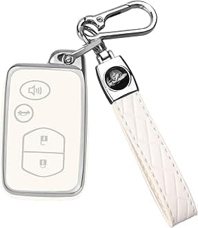 QBUC for Toyota Key Fob Cover with Keychain, Car Key Case Protection for Toyota Fit for Camry Avalon Corolla Highlander Prius RAV4 Venza, Key Fob Protector Accessories (Silver-White)
