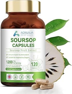 Soursop Capsules with Vitamin C - 1200mg Soursop per Serving - Soursop Fruit Extract Capsules for Immune & Antioxidant, Herbal Supplement for Men & Women, Natural & Vegan - 120 Capsules
