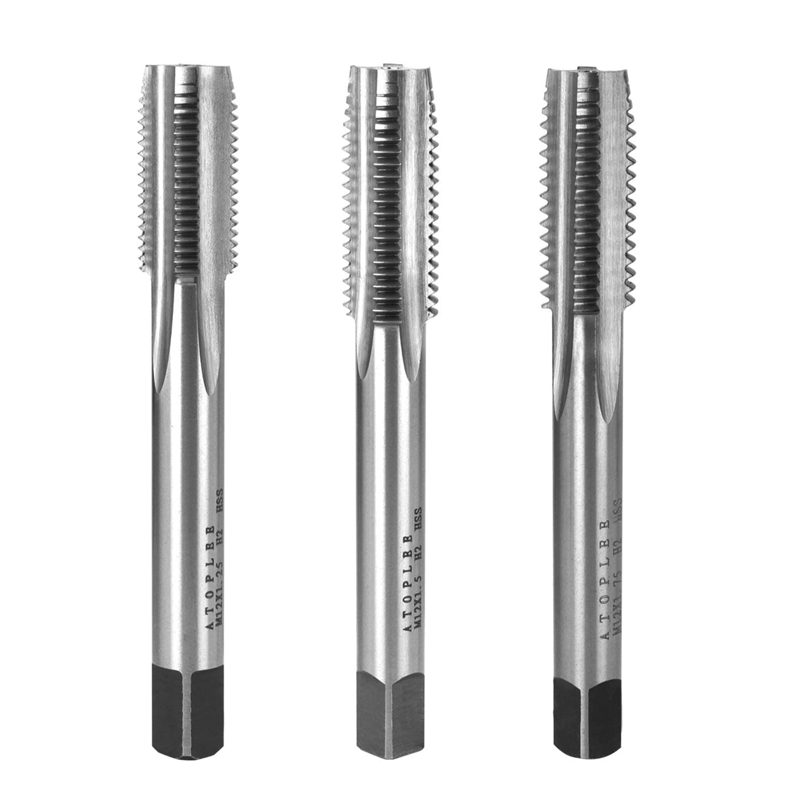 ATOPLEE Metric Thread Tap, M2 HSS 6542 Right Hand Thread Tap (M12X1.25/M12X1.5/M12X1.75, 3pcs)