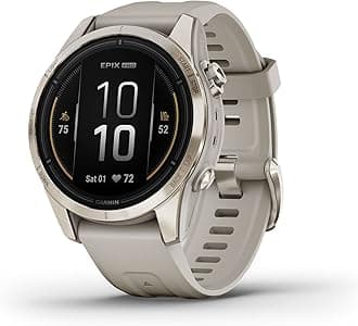 Garmin EPIX PRO (GEN 2) SAPPHIRE EDITION- 42MM -SOFT GOLD WITH CREAM HEATHERED NYLON BAND, (PLUS A LIGHT SAND SILICONE WATCH BAND)