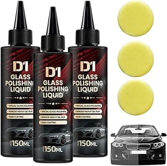 Glass Polishing Liquid D1, Car Glass Polishing Compound Windshield Cleaner Glas Oil Film Remover, Anti-Fog Hydrophobic Coating Spray, Scratches, Wiper Marks & Oil Film with Sponge