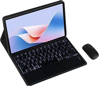 Magnetic Detachable Wireless Keyboard & Mouse Combo with Leather Cover for Huawei MatePad M6 8.4-inch Tablet Full Wrapped Protection Keyboard Case (Black,Backlight Touch & Mouse)