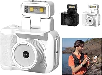 Mini Camera Keychain, Mini Retro Digital Camera,Retro Snap,1080P Hd with LED Flash Light,Nostalgic Photos,Vintage Video Effects,Great Gift Idea, White