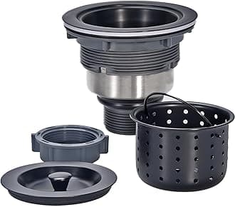 Kitchen Sink Drain 3-1/2 Inch Black Sink Drain Assembly Kit, Removable Deep Sink Strainer Basket with Sink Stopper/Sealing Lid for Home, Kitchen, Stainless Steel