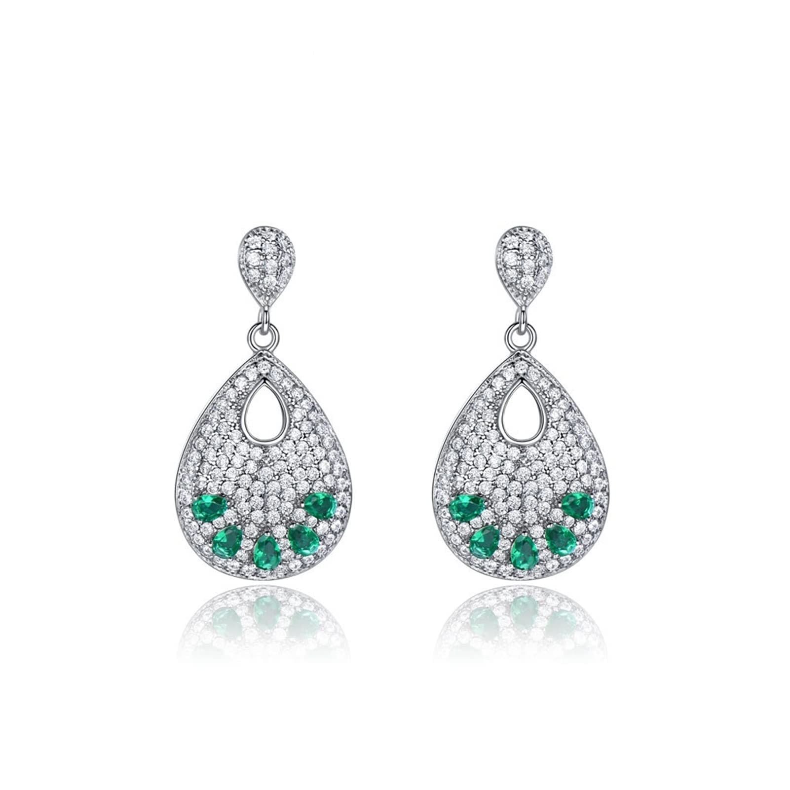 ACEACE Solid Silver 925 Jewelry Drop Shape Created Nano Green Emerald Clip Earrings For Women Birthday Gifts Charms Fine Jewelry (Gem Color : EUJ099E-1)