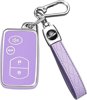 QBUC for Toyota Key Fob Cover with Keychain, Car Key Case Protection for Toyota Fit for Camry Avalon Corolla Highlander Prius RAV4 Venza, Key Fob Protector Accessories (Silver-Purple)