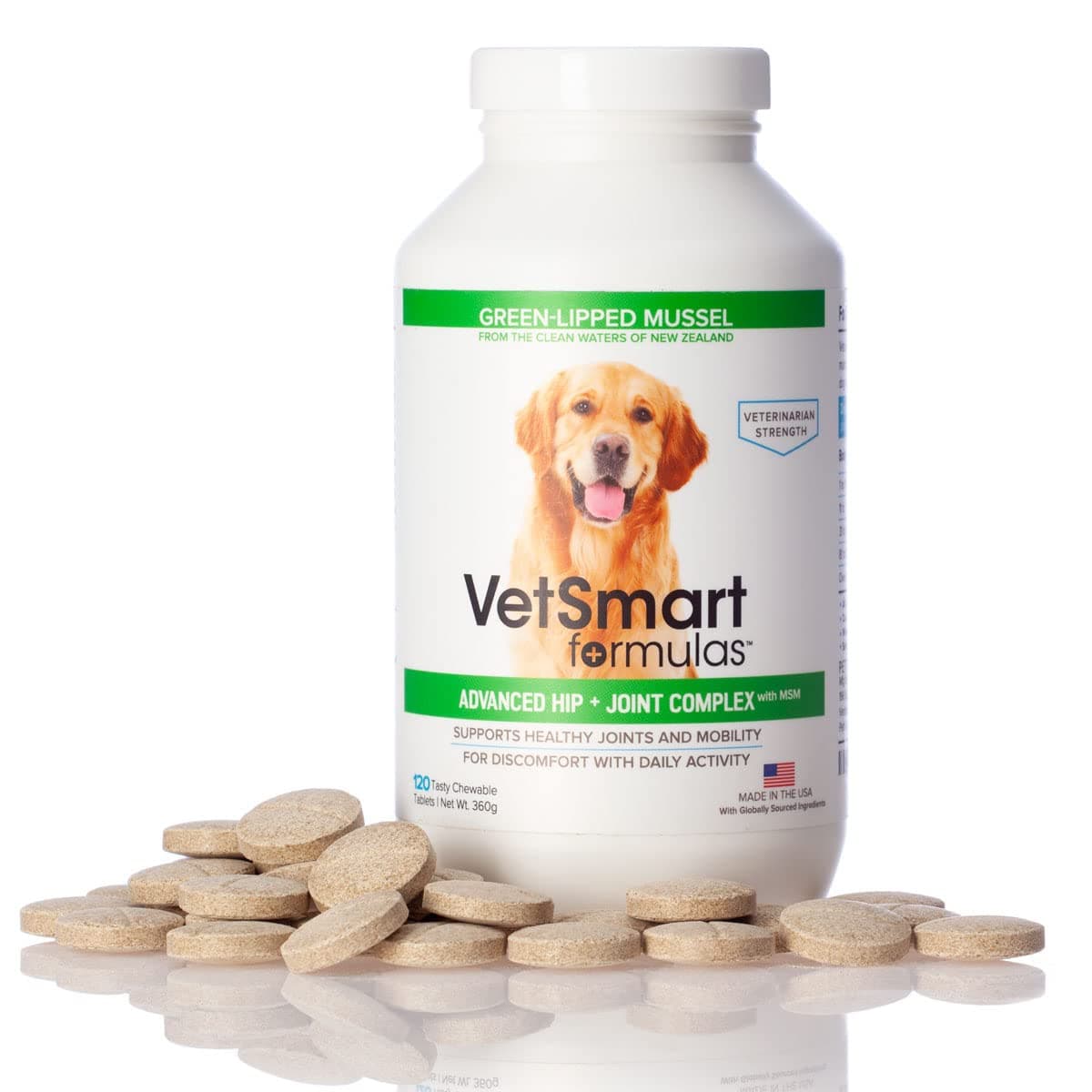 VetSmart Formulas Advanced Hip & Joint Tablets with MSM & Green Lipped Mussels - Provides Relief of Dog Joint Pain - 100% Natural Pain Relief