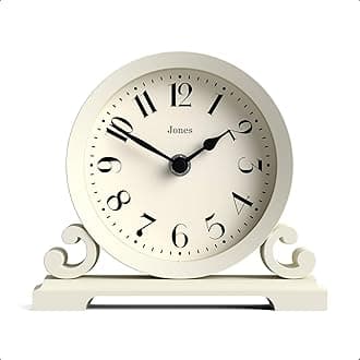 JONES CLOCKS® Saloon Mantel Clock | Small Traditional Double Scroll Design | Pale Cream | Contemporary Classic Style for Desk, Table, Shelf or Bedside