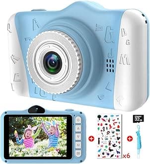 Kids Camera - Digital camera for kids with 3.5 inch Large Screen 1080P HD 12MP Built-in 32GB SD Card USB Rechargeable Selfie Camera for Girls Boys Birthday Christmas New Year Gifts Children Toys Blue