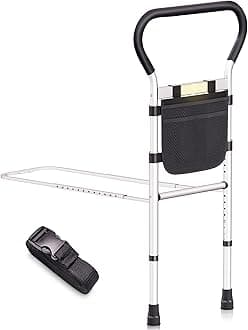 Large Bed Rails for Elderly Adults Safety, Super Stability Bed Assist Bar for Seniors, Anti-Fall Getting in and out of Bedside Rail, Adjustable Support Feet Bed Handles, Grab Bar Handrail Fits All Bed