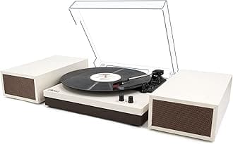 LP&No.1 Wireless Turntable with Stereo Bookshelf Speakers, Retro Record Player with Wireless Playback, 3 Speed Belt-Drive Vintage Turntable with Auto Off, Milk White