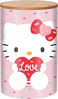 Silver BuffaloSanrio Hello Kitty Holding Love Heart Ceramic Cookie Snack Candy Jar with Airtight Bamboo Lid (Small)