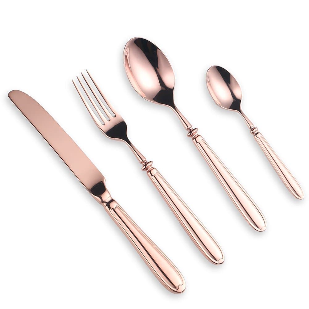 Rose gold Stainless Steel Silverware Flatware Set Spoon Fork Knife Set Dinner Service Tableware True Gold Plating(Rose gold plating)
