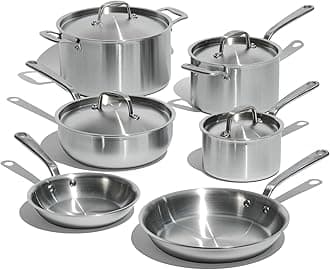 Cookware | 10 Piece Stainless Steel Pot and Pan Set | 5 Ply Clad - Includes Stainless Steel Frying Pans, Saucepans, Saucier and Stock Pot W/Lid | Professional Cookware | Crafted in Italy