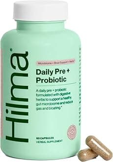 Hilma Pre and Probiotic with Herbs - Support Gut Health with Prebiotics and Probiotics, Plus Gas and Bloating Relief for Women & Men, 60 Vegan Capsules